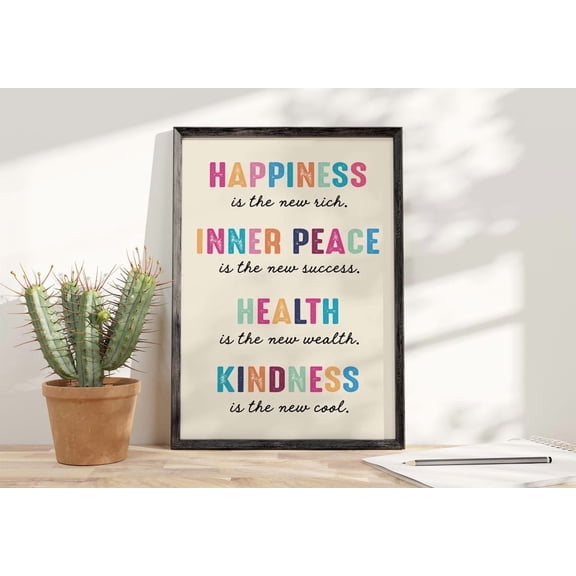 Happiness Is The New Rich Inner Place Is A New Success Health Kindness Equality Poster Wall Art For Decor Present , Poster Print Only