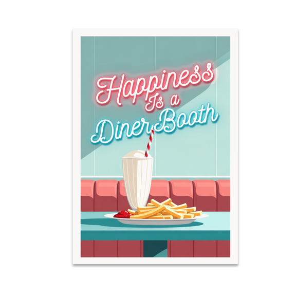 Happiness Is a Diner Booth - Retro Diner Lovers - 13x19 Poster Print
