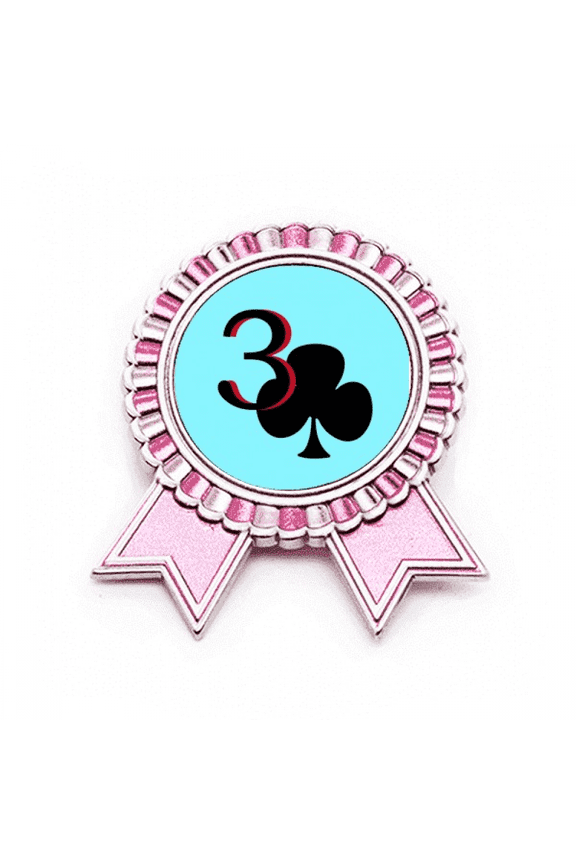 Happiness Jupiter Club 3 Poker Badge Brooch Pin Pink Winner Award Medal