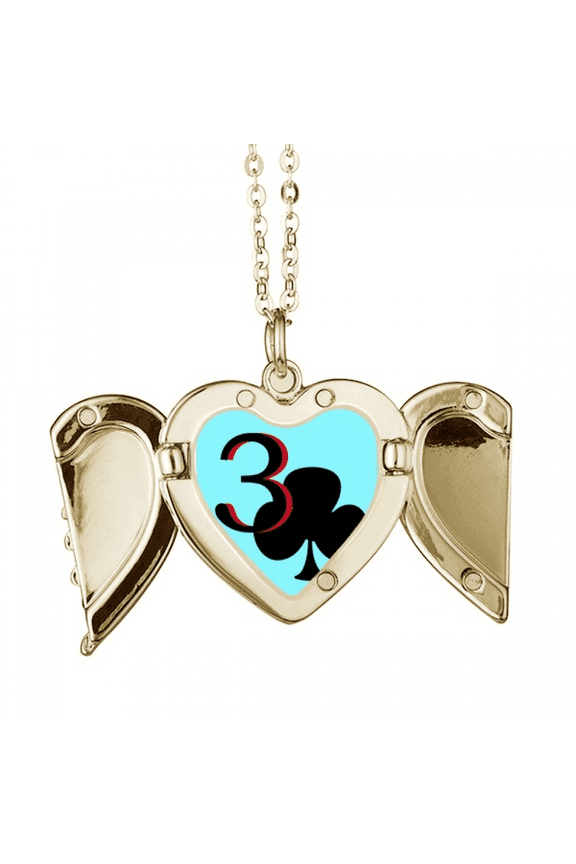Happiness Jupiter Club 3 Poker Folded Wings Peach Heart Pendant Necklace