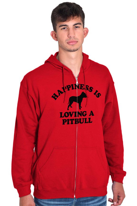 Happiness Loving A Pitbull Rescue Dog Zip Up Hoodie Men's Women's Brisco Brands L