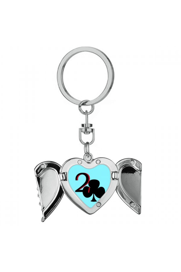 Happiness Moon Club 2 Poker Heart Angel Wing Key Chain Holder