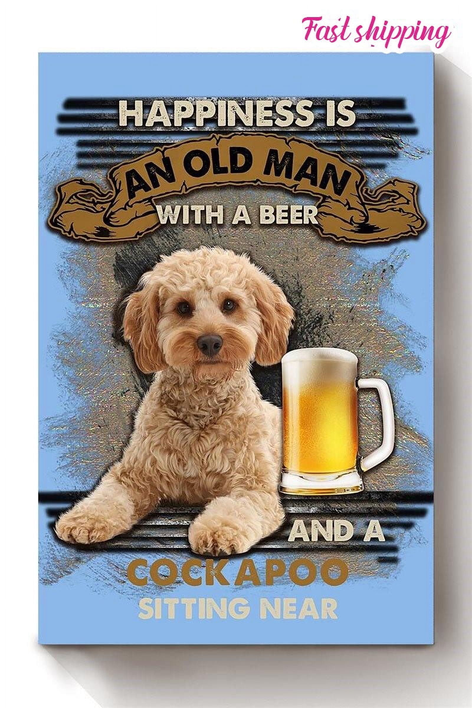 Happiness Old Man With Cockapoo Sitting Near Vintage For Grandfather ...