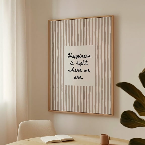 Happiness Printable Hand Drawn Poster: Neutral Striped Homely Wall Art, Loving Quote Family Wall Print, Cozy Home Decor #122, Unframed Poster Size 12x18