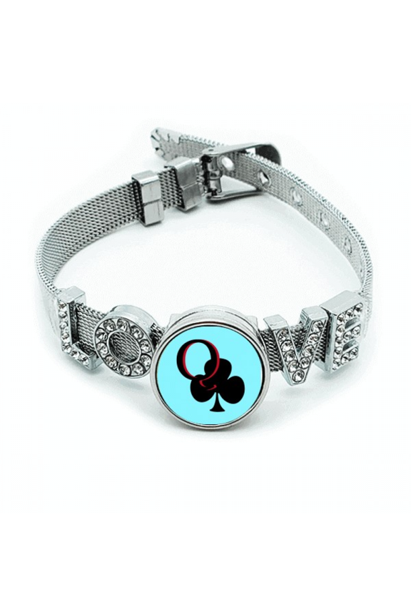 Happiness Queen Club Q Poker Bracelet Wristband Crystal Love Adjustable Bangle
