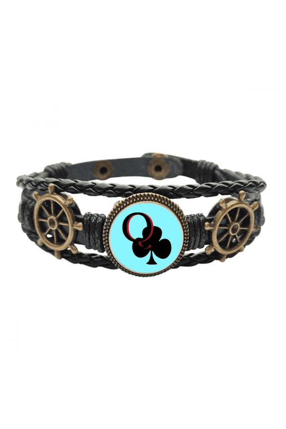Happiness Queen Club Q Poker Leather Braided Ocean Bracelet Wristband