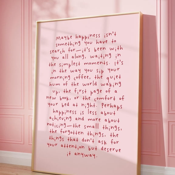 Happiness Quote Print, Pink & Red Typography Wall Art UNFRAMED PAPER POSTER, Home Decor, Vintage Gift, Living Room Dercor