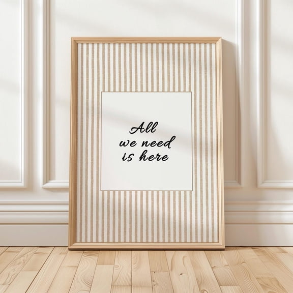 Happiness Quote Wall Art Neutral Striped Hand Drawn Cozy Home Decor Unframed Paper Print