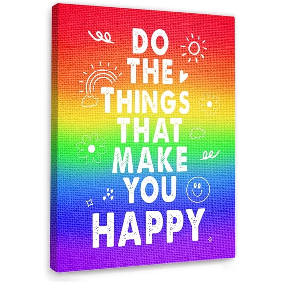Happiness Quote Wall Decor,Happy Inspirational Saying Wall Art Canvs Frame Print for Women Girls Home Bedroom Wall Decor
