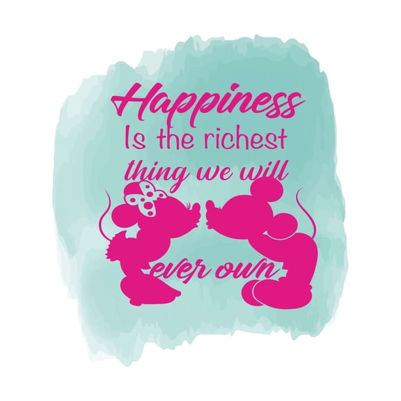 Happiness Is the Richest Thing Cute Cartoon Mouse Kids Room Watercolor Design Wall Art Sticker Designs Vinyl Stickers For Home House Walls Rooms Windows Bedroom Decoration Size (26x26 inch)