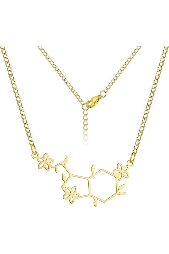 Happiness Serotonin Molecule Necklace Stainless Steel Trendy Science Chemistry Jewelry For Women Men