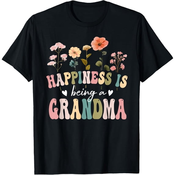 t-shirt Happiness is Being a Grandma Floral Grandma Mother's Day T-Shirt mens,black,women,funny,journey,Crew Neck, Short Sleeve,printing
