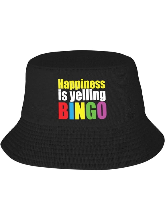 Happiness is Yelling Bingo Funny Bucket Hat Trendy Fisherman Hats Sun Cap Women Men