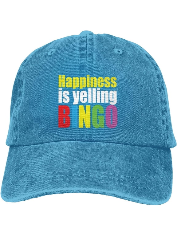 Happiness is Yelling Bingo Funny Hat Adjustable Denim Baseball Cap Black Dad Hat Men Women