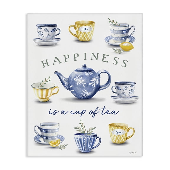 Stupell Industries Happiness is a Cup of Tea Canvas Wall Art, design by Elizabeth Tyndall