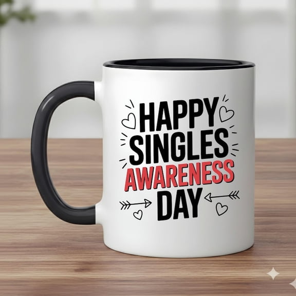 Happingles Awareness Day Mugs, Funningle Mugs, Anti VaL1entines Mugs, Unique Novelty Mugs, Gift for Singles, Single Party Gif