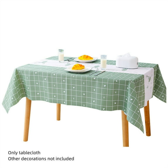 Happon 1 Pc Dark Green Plaid Plastic Tablecloth, 54” x 71” Oblong/Rectangle Table Cloth with Elk Pattern Dinner Table Christmas Decoration