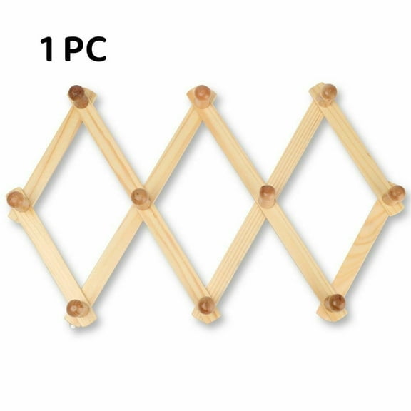 Happon 10 Hooks Expandable Accordion Style Wooden Wall Rack Versatile Coat Hangers for Nursery Bathroom Bedroom Livingroom Kitchen 1Pc