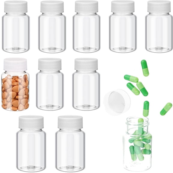 Happon 10 PCS Plastic Pill Bottles, 30ml Empty Plastic Bottles Portable Refillable Bottles Reusable Travel Bottles Small Clear Pill Containers with Lids for Liquid Solid Powder Dispense