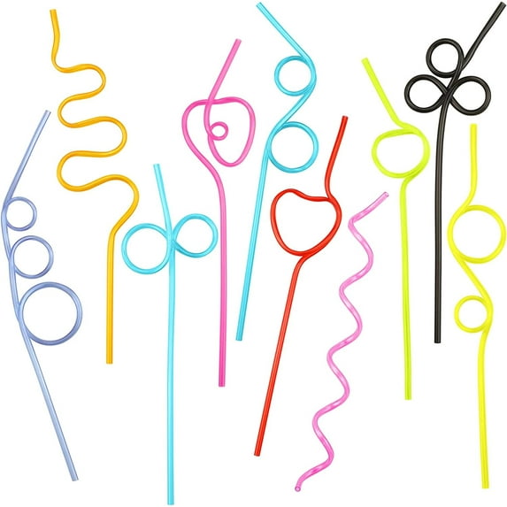 Happon 10 Pcs Crazy Straws, Colorful Twisty Silly Straws for Kids, Assorted Fun Curly Straws for Birthday Party Reusable Straws