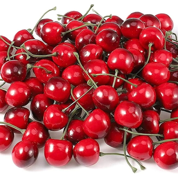 Happon 100pcs Artificial Cherries,Simulation Cherries Fruit Cherries,Artificial Cherry Decorations Fake Fruit Model Home House Kitchen Party Decoration Desk Ornament