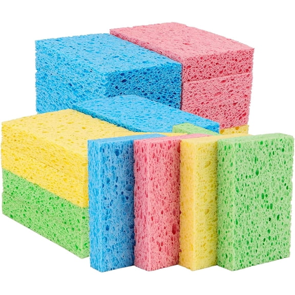Happon 12-Count Kitchen Sponges- Compressed Cellulose Sponges Non-Scratch Natural Dish Sponge for Kitchen Bathroom Cars, Sponge Scrub for Dishes Cookware Cleaning