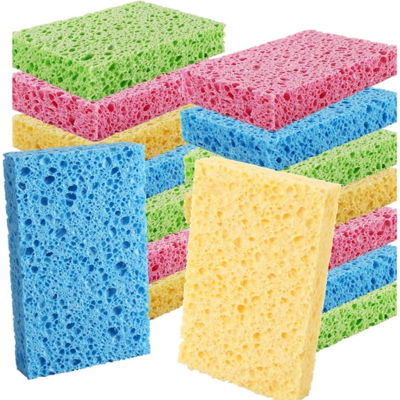 Happon 12 Pack Natural Kitchen Sponge,Washing Up Dish Sponges,Natural Dishwashing Sponge Heavy Duty Scouring Pad Sponge for Kitchen Sustainable Living