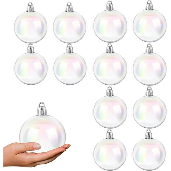 Happon 12 Pcs Christmas Iridescent Ornaments,Plastic Clear Christmas Balls Transparent DIY Shatterproof Hanging Christmas Ball Christmas Ornament Baubles for Party, Wedding, Home Decor