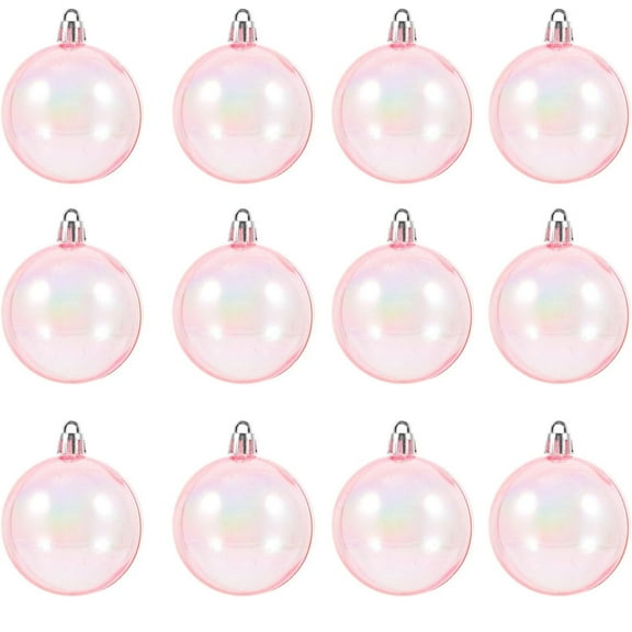 Happon 12Pcs Iridescent Ornament Balls,Clear Christmas Baubles,Round Balls Plastic Transparent Ornaments for Xmas Tree Party Home Decor Wedding Birthday