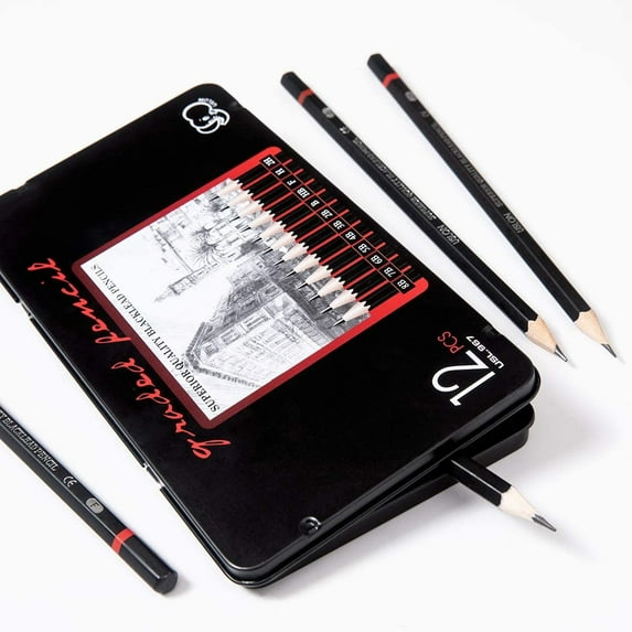 Happon 12pcs Sketch Pencil Set 8B, 7B, 6B, 5B, 4B, 3B, 2B, B, HB, F, H, 2H, Ideal For Drawing Art, Sketching, Shading, Artist Pencils For Beginners & Pro Art