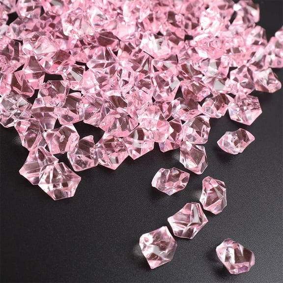 Happon 150 Pcs Pink Fake Crushed Ice Rocks, Irregular Imitation Crystal, Transparent Pink Crystal DIY Clear Acrylic Vase Fillers Decors or Wedding Decor Photography