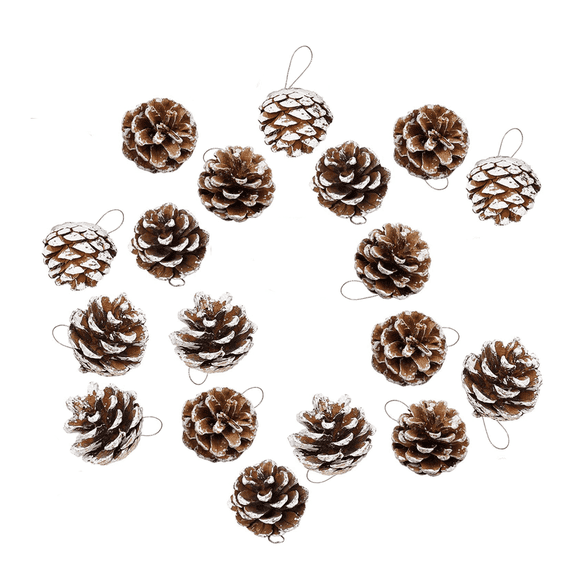 Happon 18 Pieces Pine Cones for Christmas Tree Christmas Pine Cones Ornaments Pine Cones Decorations Frosted Mini Pine Cones Xmas Pinecones with String Pendant Crafts for Farmhouse Winter Party