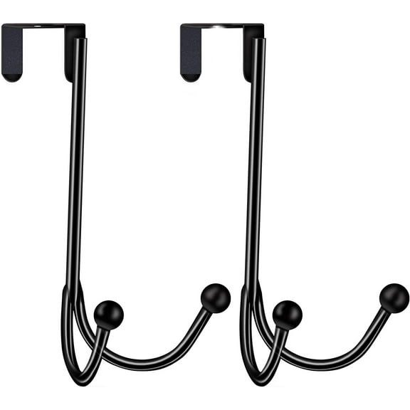 Happon 2 Packs Over The Door Hooks, Bathroom Towel Rack, Door Hooks for Hanging, Hats, Robes, Clothes (Black）