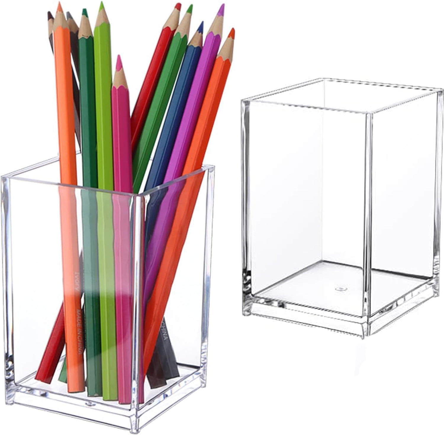 Happon 2 Pcs Acrylic Pen Holder Acrylic Pen Pot, Pen Pencil Holder