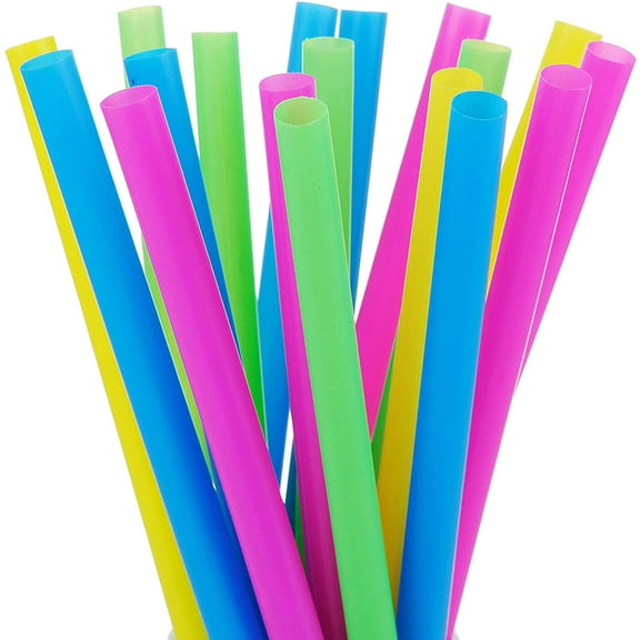 Happon 200 PCS Jumbo Smoothie Straws, Colorful Disposable Plastic Large Wide-mouthed Milkshake Straw (0.43" Diameter and 9.44" long)