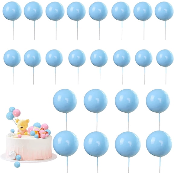 Happon 20Pcs Ball Cake Topper Decorations,Mini Balloons Cake Topper Sticks Foam Balls Cake Picks Cake Topper Balls Cake Decorations for Wedding Party Birthday Cake Decorating Red Black Blue