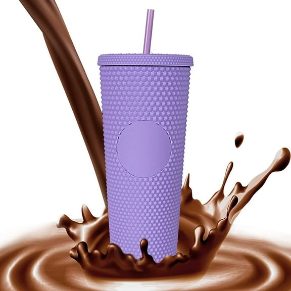 Happon 24 Oz Matte Black Studded Cup Double Wall Water Plastic Tumbler Inlaid Rivet Cups with Lid and Straw