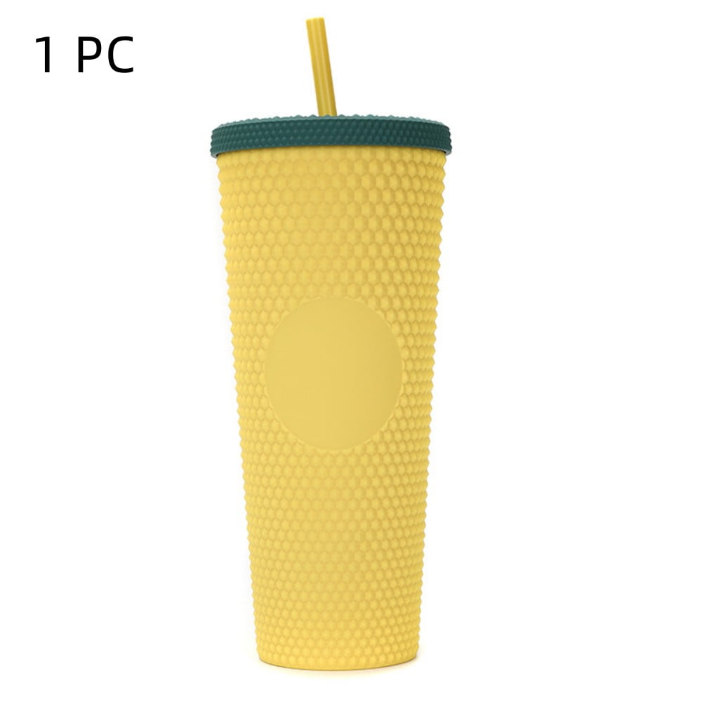 710ml Matte Studded Double Wall Water Tumbler with Straw and Leak Proof  Lid, 24OZ Reusable Iced Coffee Custom Cup Personalized (Yellow) by Torubia  