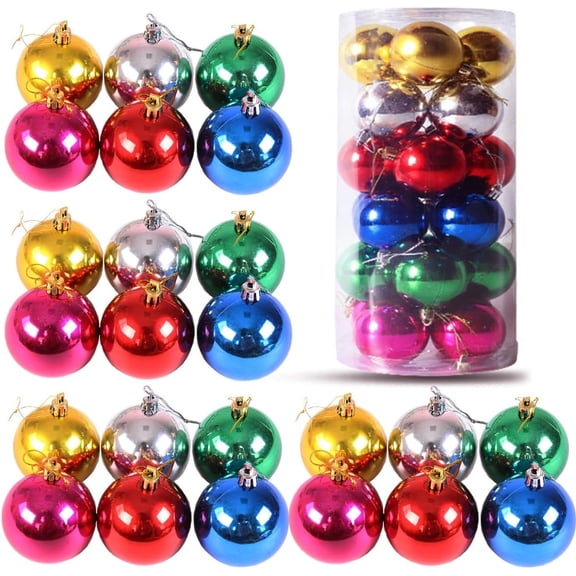 Happon 24pcs Christmas Baubles 60mm/2.36" Shatterproof Plastic Christmas Ball,Multicolor Xmas Balls Set Christmas Tree Hanging Decorations for DIY Party Wedding Decor