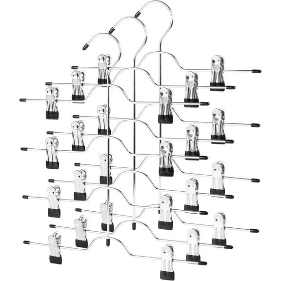 Happon 3 Pack 4-Tier Pant Skirt Trouser Hangers Heavy Duty Metal and Clips, Great for Slacks, Trousers, Jeans, Towels