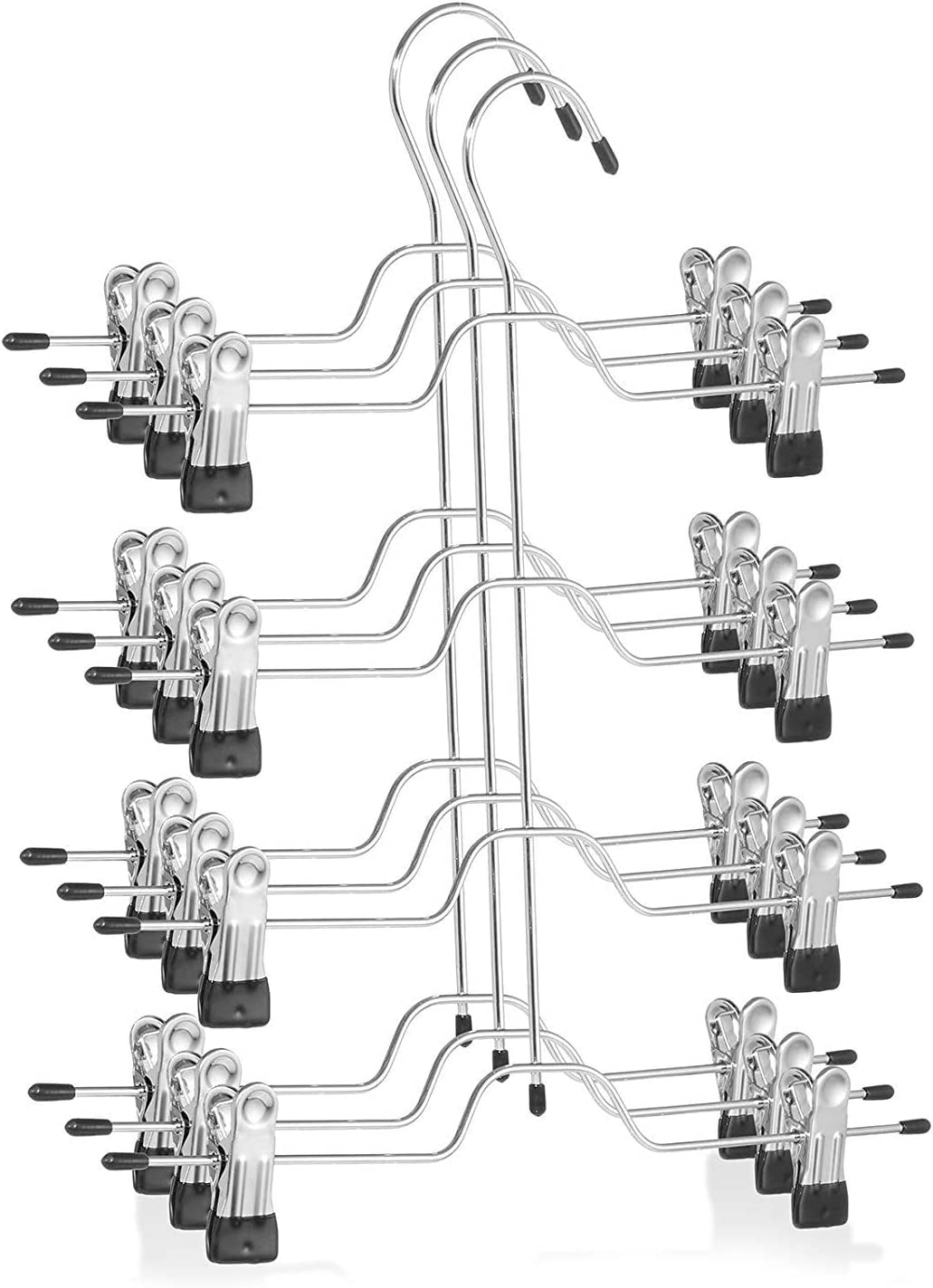 Happon 3 Pcs Multi Layer Pants Hangers, 4 Tier Skirt Hanger with Adjustable Clips, Non Slip