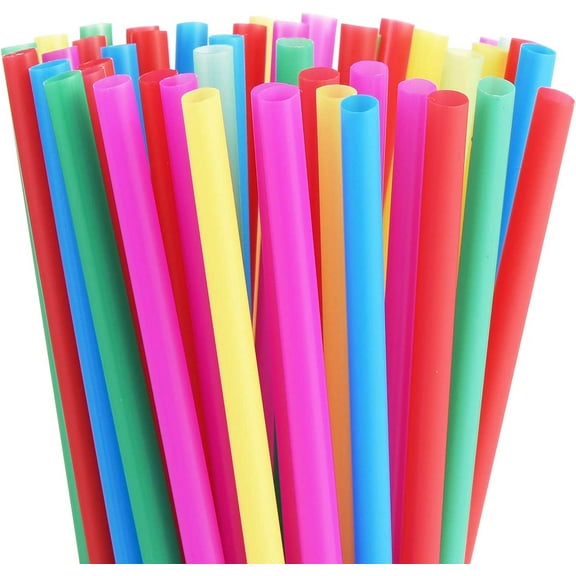 Happon 300 Pcs Assorted Colors Jumbo Smoothie Straws, Plastic Colorful Disposable Wide-Mouthed Large Milkshake Straws 9.4''