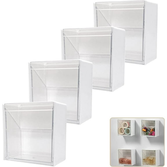 Happon 4 Pack Wall Mounted Holder Canister,Cotton Balls Canister for Cotton Swab, Floss, Cotton Round Pads White Dispenser Jars with lid,Bathroom Vanity Countertop Storage Organizer for Bathroom