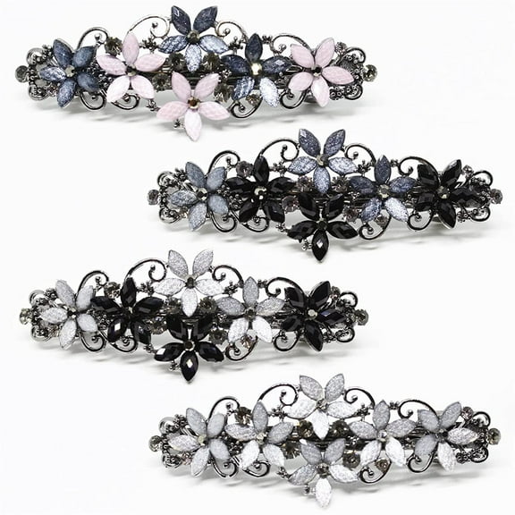 Happon 4 Pieces Rhinestones Hair Barrettes for Women Crystal French Hair Accessories Spring Vintage Flower Hair Clips Wedding Barrette Retro Elegant Hair Jewelry for Women Girls Hair Styling Tools