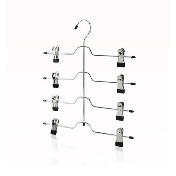 Happon 4-Tier Skirt Hanger Shorts Hangers with Clips, 1 Pack Space Saving Pants Hangers, Slack Jeans Hanger Metal Trouser Clip Hangers for Tank Top, Trouser, Towels Black