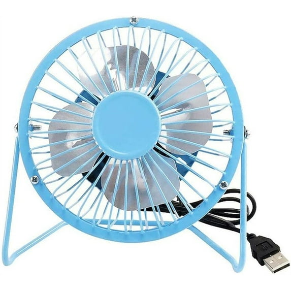 Happon 4 in Mini Desk Fan, Portable 360 Degree Rotating Small USB Table Desktop Personal Fan (Blue)
