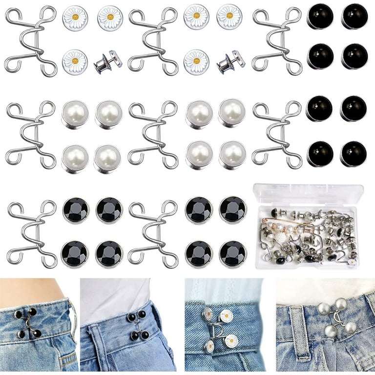 Happon 48 Pieces Adjustable Waist Buckle Extender Set 8 Sets Nail Free Waist Buckle Snap Pants Jeans Buckle Extender Replacement Button Attacher