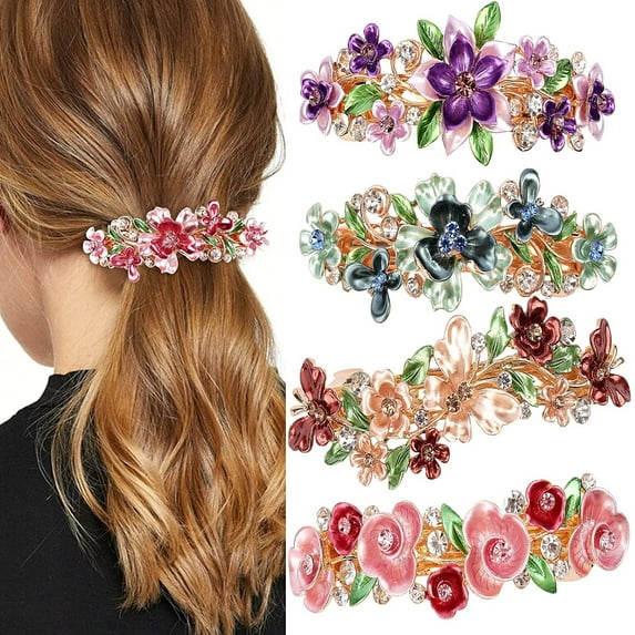 Happon 4PCS Colorful Vintage Flower Design Metal Small French Barrettes Hair Clasps Accessories Women