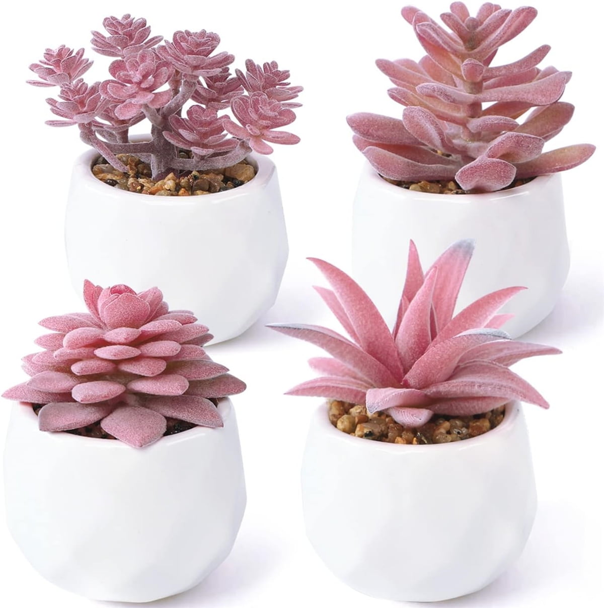 Happon 4Pcs Succulent Artificial Plants,Mini Fake Succulents Plants with Pots,Small Fake Plants for Office Decor,Desk Decor,Home Decor,Indoor Fake Simulation Plants with Pots(Pink)