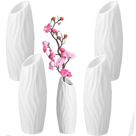 Happon 5 Pack Vases for Flowers,Plastic Vases,Vase White, Decorative Flowers Vase,Suitable for Grass, Table Decor Vases for Living Room and Bedroom